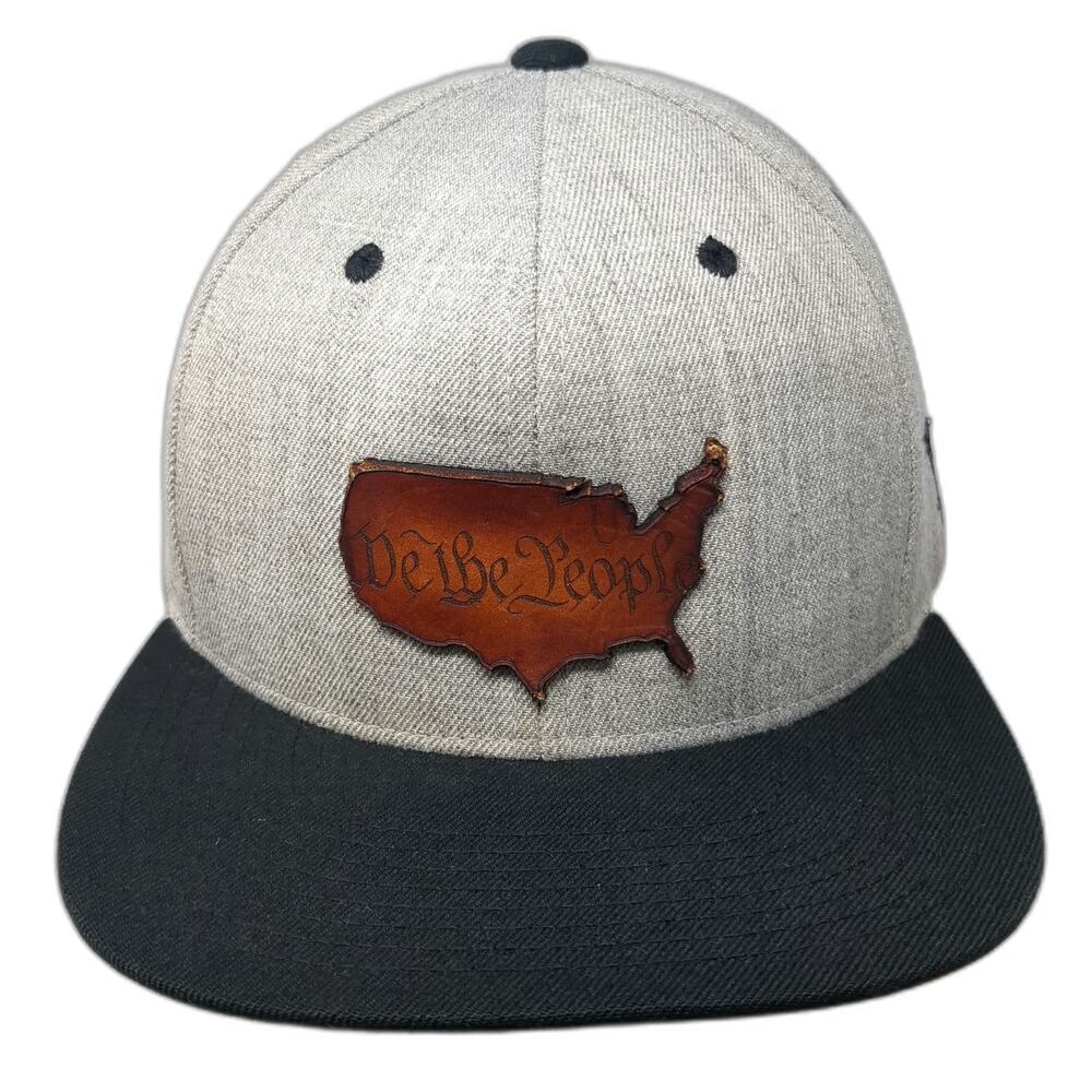 Yupoong Snapback Hat Gray OSFM We The People US Map Leather Patch Green Under